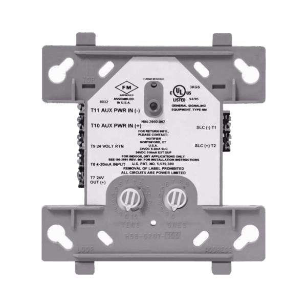 FMM-4-20. Módulo de entrada Analógica 4-20 mA, Direccionable, Compatible solo con NFS2-3030, Tecnología FlashScan de NOTIFIER
